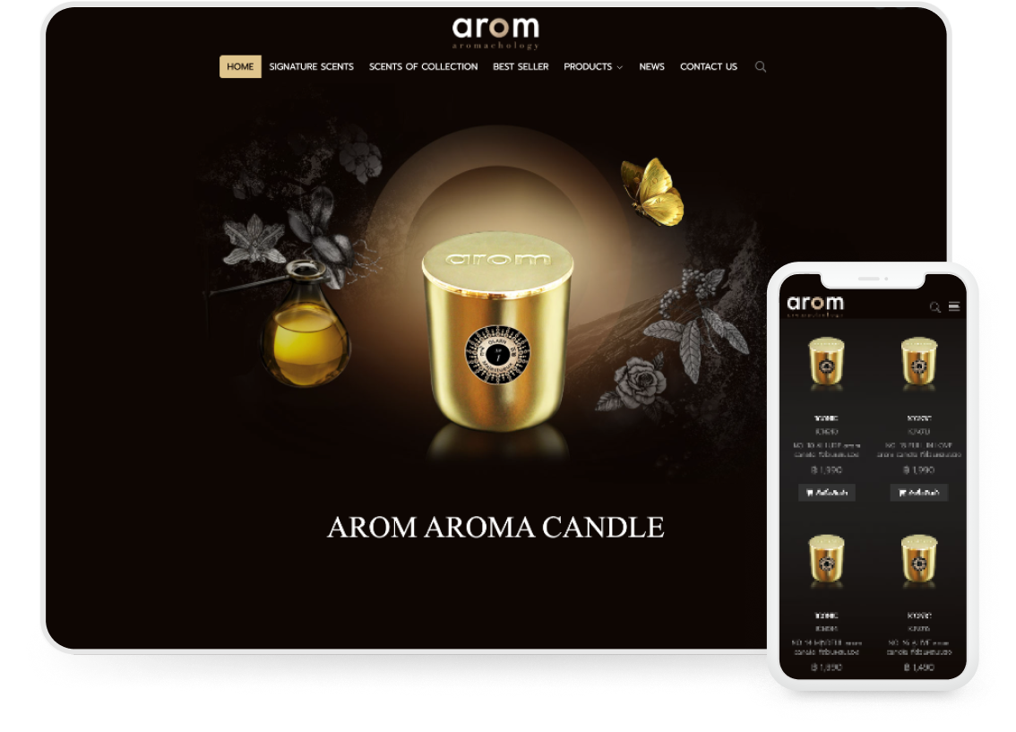 ออกแบบเว็บไซต์จำหน่ายสินค้า AROM AROMA CANDLE